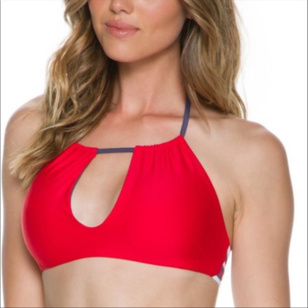 Frankie’s Bikinis Keyhole Top in Red